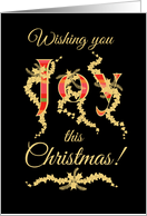 Christmas Joy with Holly and Ivy in Gold effect on Black card