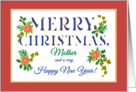 For Mother at Christmas with Poinsettia Holly Ivy Fir Sprigs card