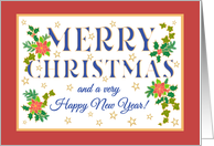 Christmas with Poinsettia Holly Ivy Fir Sprigs and Stars card