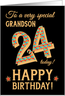 For Grandson 24th Birthday with Bright Patterns on Black card