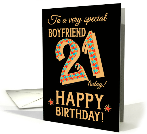 For Boyfriend 21st Birthday with Bright Patterns on Black card
