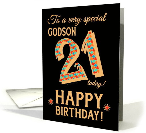 For Godson 21st Birthday with Bright Patterns on Black card (1670738)