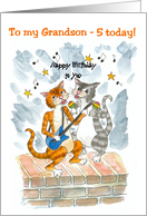Grandson 5th Birthday with Comic Singing Cats card