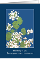 Cancer Treatment Support with White Geraniums on Blue card