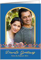Custom Photo Diwali Greetings with Rangoli Patterns on Blue card