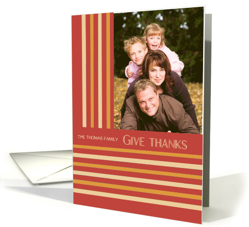 Custom Name Thanksgiving Photo Upload with Art Deco Stripes card