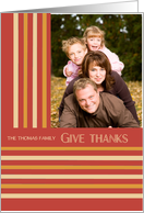 Custom Name Thanksgiving Photo Upload with Art Deco Stripes card