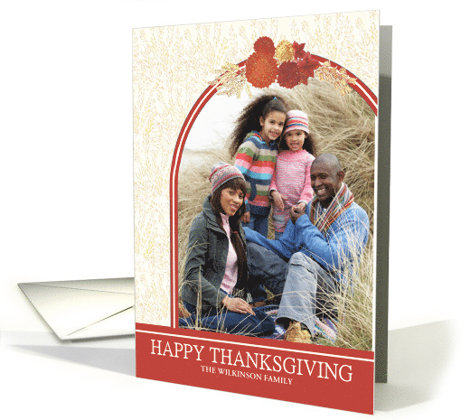 Custom Name Thanksgiving Photo Upload with Barley and Fall Colors card
