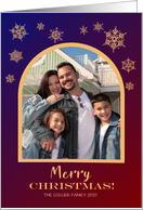 Custom Name Christmas Photo Upload with Snowflakes card