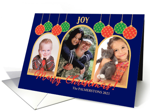 Custom Name Christmas 3 Photos Upload with Baubles card (1701262)