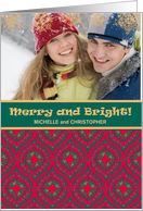 Custom Name Christmas Photo Upload Merry and Bright card