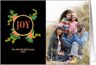 Custom Name Christmas Photo Upload Joy and Poinsettias card