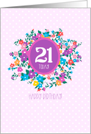 21st Birthday for Her with Flowers and Polka Dots card