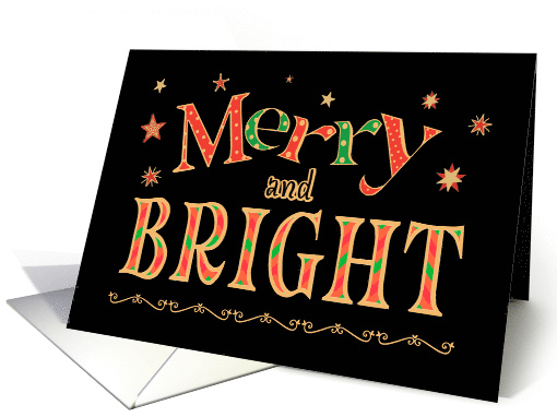 Christmas Merry and Bright Text Based Design on Black card (1703768)
