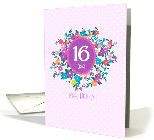 16th Birthday for Her with Flowers and Polka Dots card (1704604)