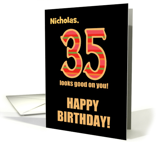 Customized Name 35th Birthday for Him Bright Colours on Black card