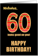 Customized Name 60th Birthday for Him Bright Colours on Black card