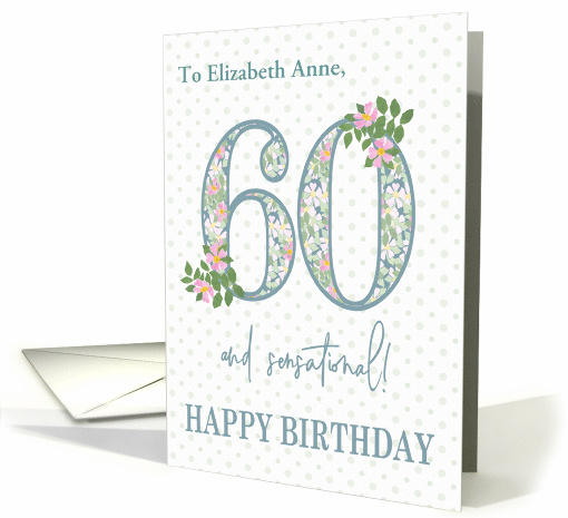 Custom Name 60th Birthday Floral Patterns and Polkas card (1705096)