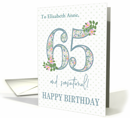 Custom Name 65th Birthday Floral Patterns and Polkas card (1705104)