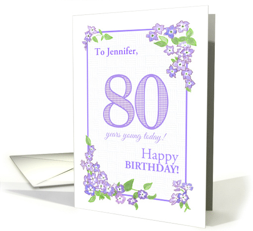 Customized Name 80th Birthday with Mauve Phlox Flowers card (1705252)