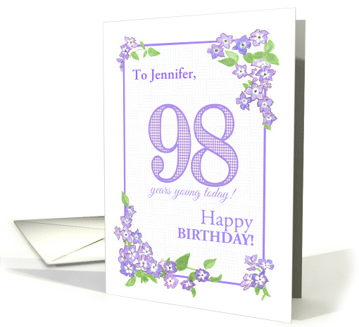 Customized Name 98th Birthday with Mauve Phlox Flowers card (1705264)