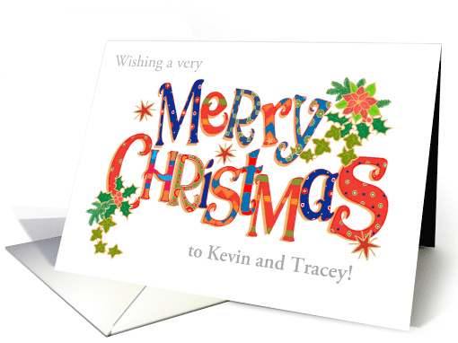 Custom Name Merry Christmas with Stars and Poinsettias card (1706614)
