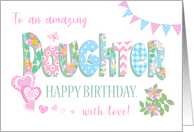 Daughter’s Birthday with Dog Roses Hearts a Butterfly and Bunting card