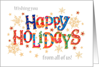 Happy Holidays from All of Us Text Based with Stars and Snowflakes card