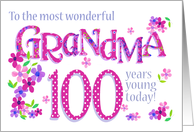 For Grandma 100th Birthday Text Based with Floral Patterns card