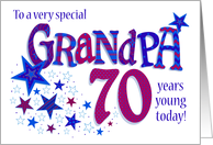 Grandpa’s Birthday 70th Birthday with Stars and Word Art card