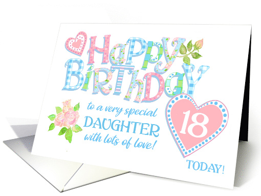 For Daughter's 18th Birthday with Roses Hearts and Word Art card