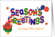 Season’s Greetings Across the Miles with Poinsettia Baubles and Stars card
