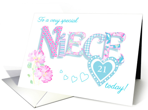 Custom Age for Niece's Birthday Word Art with Roses and Hearts card