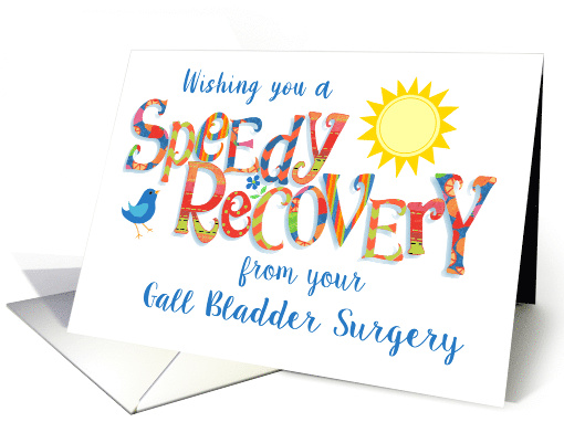 Get Well from Gall Bladder Surgery Colourful Word Art Sun Bird card