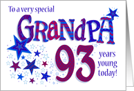 Grandpa’s Birthday 93rd Birthday with Stars and Word Art card