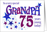 Grandpa’s Birthday 75th Birthday with Stars and Word Art card