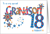 Grandson’s 18th Birthday with Stars and Word Art in Bright Colours card