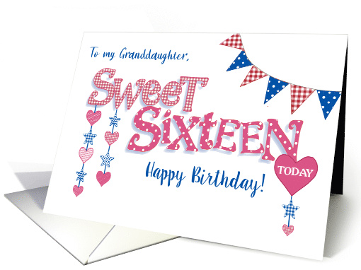 MY Granddaughter's 16th Birthday with Hearts Stars and Word Art card