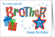 Custom Age Brother’s Birthday with Word Art Gift Boxes and Stars card