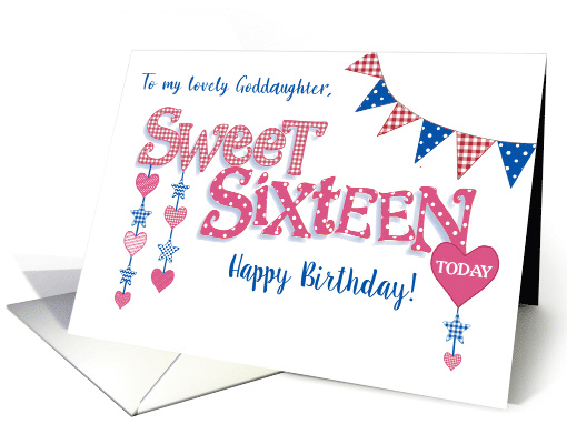 For Goddaughter 16th Birthday with Hearts Stars and Word Art card