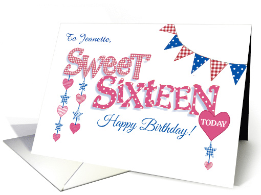 Custom Name 16th Birthday with Hearts Stars and Word Art card