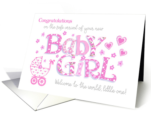 New Baby Girl Congratulations with Pink Word Art Hearts... (1713758)