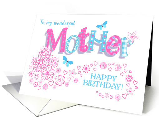 Mother's Birthday Word Art with Flowers and Butterflies card (1714858)