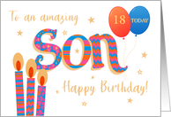 Custom Age Son’s Birthday with Word Art Candles and Balloons card