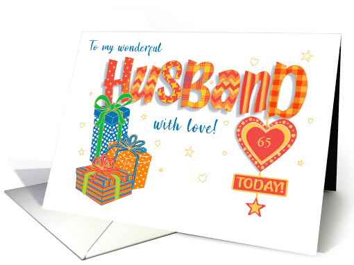Custom Age Husband's Birthday with Gifts Stars and Hearts card