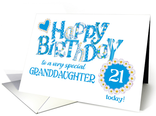 For Granddaughter 21st Birthday with Daisy Chains and Word Art card