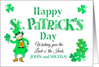 Custom Name St Patrick’s Day Leprechaun Shamrocks and Word Art card