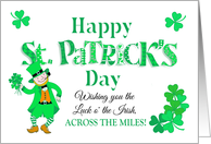 St Patrick’s Day Across the Miles Leprechaun Shamrocks and Word Art card