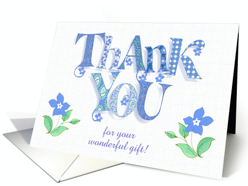 Custom Front Thank You with Blue Periwinkle Flowers and Word Art card