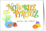 Nowruz Across the Miles with Goldfish Apples Eggs and Daffodils card
